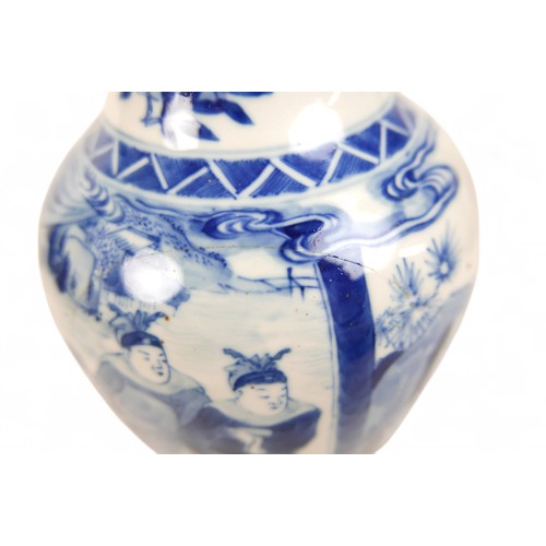 151 - A 19th century Chinese porcelain blue and white baluster vase, decorated with figures, double ring m... 