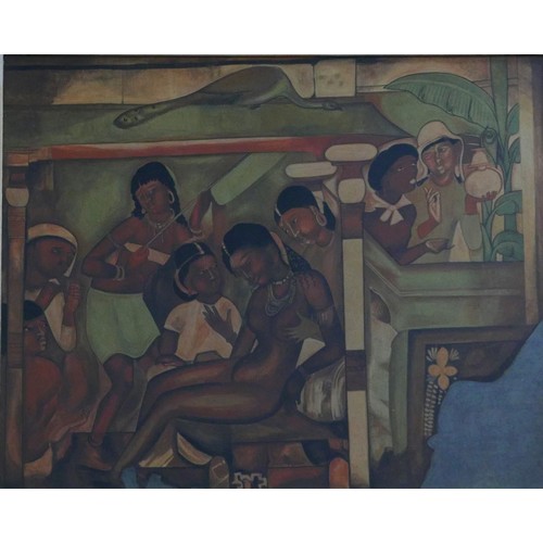 305 - In the style of Nandalal Bose (Indian, 1882-1966): Dying Princess oil on canvas, subject appears to ... 