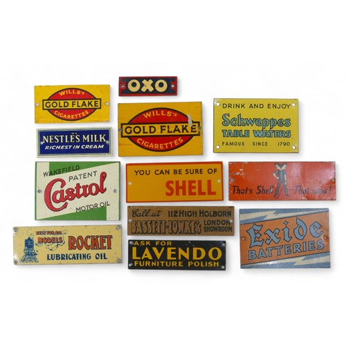 239 - Twelve Bassett-Lowke model railway tinplate advertising signs. (12)