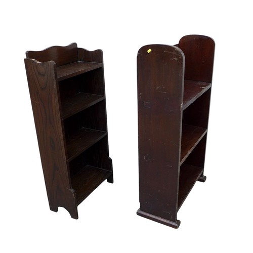 353 - Two 1930's oak bookcases, one with four levels, 46 by 23 by 105cm high, and a taller bookcase with t... 