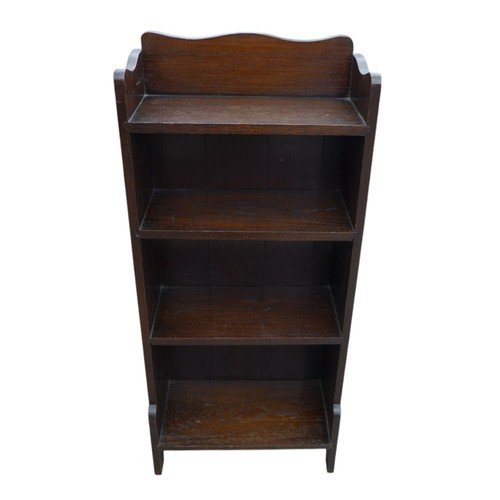 353 - Two 1930's oak bookcases, one with four levels, 46 by 23 by 105cm high, and a taller bookcase with t... 