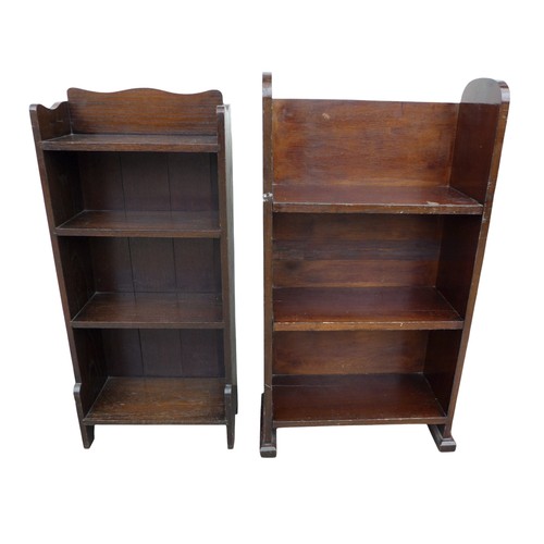 353 - Two 1930's oak bookcases, one with four levels, 46 by 23 by 105cm high, and a taller bookcase with t... 