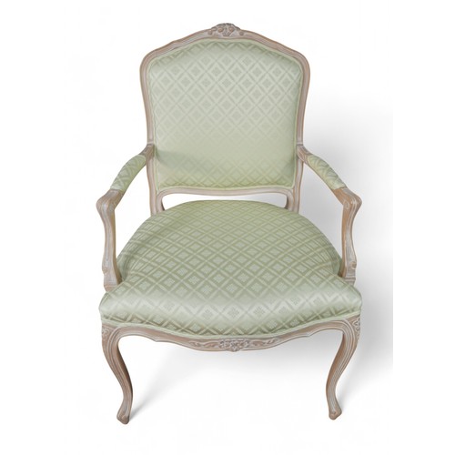 364 - A modern lime effect French style open armchair, 68 by 63 by 104cm high.