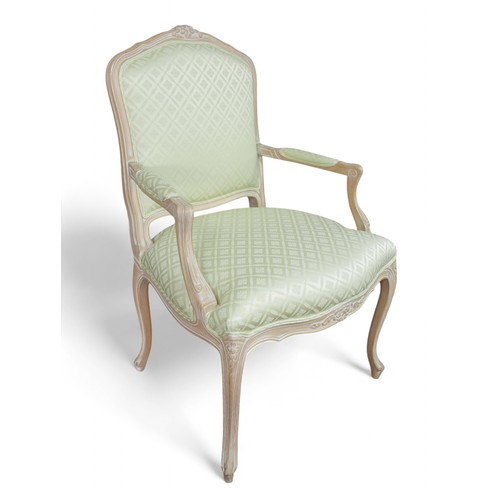 364 - A modern lime effect French style open armchair, 68 by 63 by 104cm high.