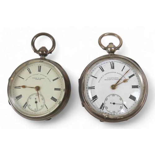 93 - Two key wind silver pocket watches, largest 53mm case. (2)