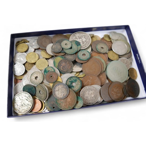 127 - A collection of mainly British coins, contained in a 19th century brass bound mahogany box.