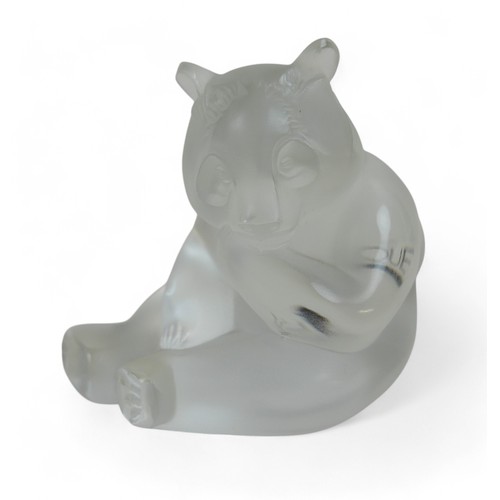 190 - Two Lalique animals, panda and happy cat, both etched Lalique France with boxes.