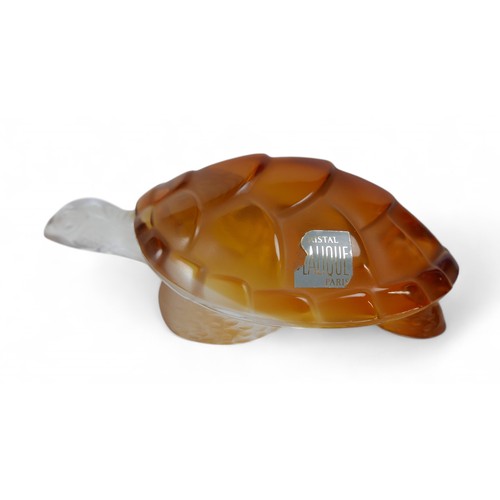 191 - A Lalique glass Caroline model of a turtle, clear and frosted glass with amber glass shell, etched L... 