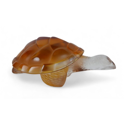 191 - A Lalique glass Caroline model of a turtle, clear and frosted glass with amber glass shell, etched L... 