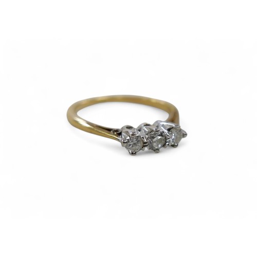 37 - A three stone diamond ring, size K, 2.2g,  together with two pairs of gilt metal mounted pearl earri... 