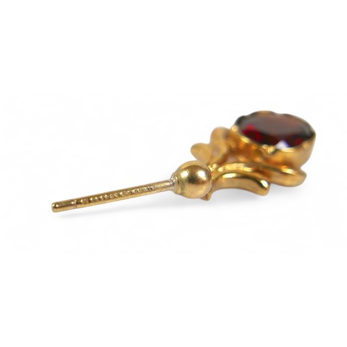 55 - Two pairs of 9ct gold and garnet earrings, flower head and drop design, total weight 5.4g.