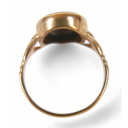 67 - A group of three gold signet rings, comprising a 9ct gold and Tiger's Eye ring, size P/Q, and two 9c... 