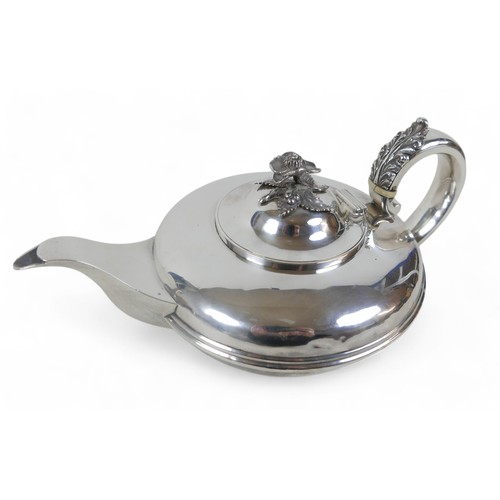 8 - A George III silver teapot, of compressed circular form, with acanthus decoration to handle, with iv... 