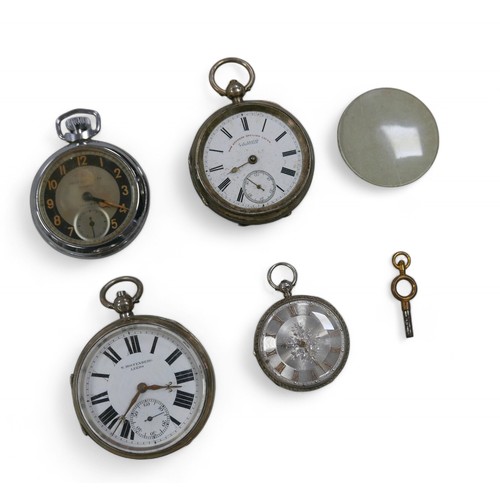 97 - Four Victorian and later pocket watches, comprising three silver cased watches, including a Victoria... 