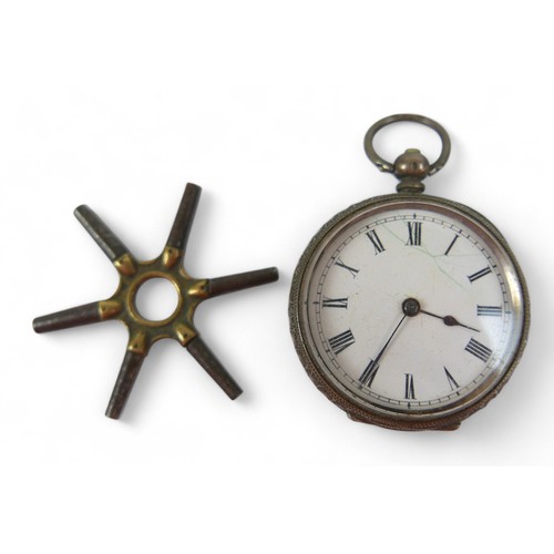 98 - Two silver key wind pocket watches, one with a silver watch chain, 50mm case and a smaller one with ... 