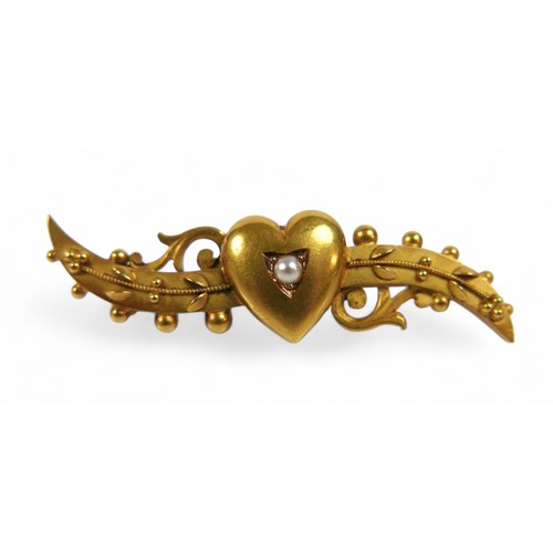 43 - Three gold brooches, comprising a 15ct heart brooch 2.6g, and two 9ct brooches one with base metal p... 