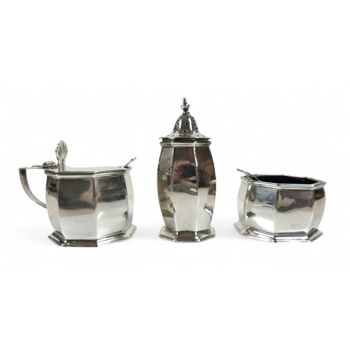 12 - A George V silver cruet set, Mappin & Webb, Chester, 1925/26, silver weight 191.6g/6.1 troy oz. (3)