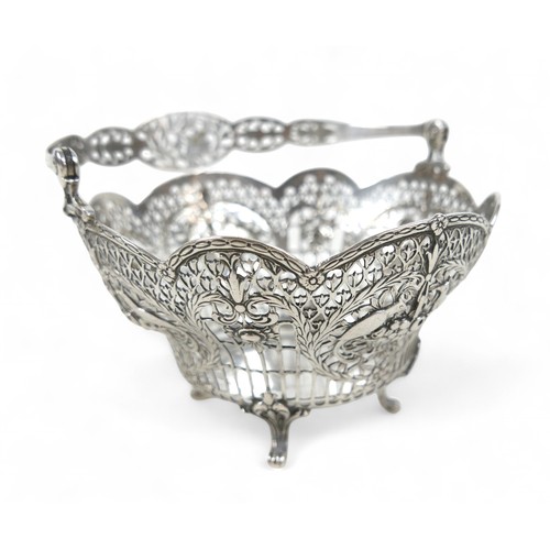 11 - A German/Prussian silver fretwork basket, with bird and flower decoration, marked 800, maker Storck ... 