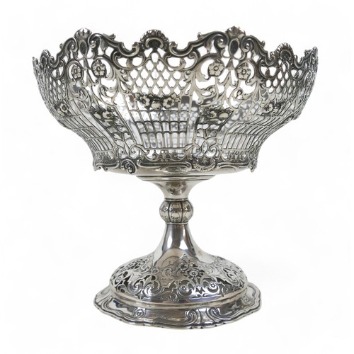 6 - A German / Prussian silver fretwork centrepiece, with rose decoration, marked 800 POSEN, 22 by 19cm ... 