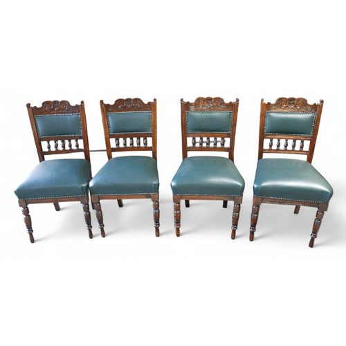 341 - A set of late four Victorian dining chairs, recently reupholstered, 46 by 42 by 92cm high.