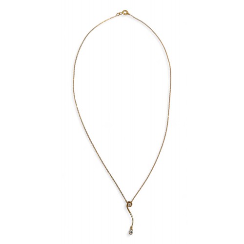 71 - An 18ct yellow gold diamond pendant necklace, set with two brilliant cut diamonds, pendant length 25... 