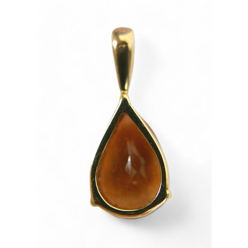 58 - An 18ct yellow gold citrine tear drop pendant, 8.0 by 6.4 by 18.7mm, weight 1.9g.