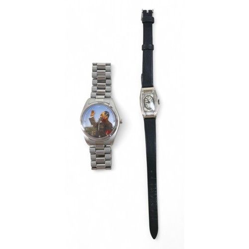 97A - A silver cased Buren wrist watch with oval dial, leather strap, plus a boxed Chairman Mao Shanghai T... 