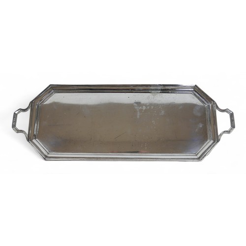 16 - An Art Deco silver tray, of oblong form with two handles, Atkin Brothers, Sheffield 1951, 20.0toz, 4... 