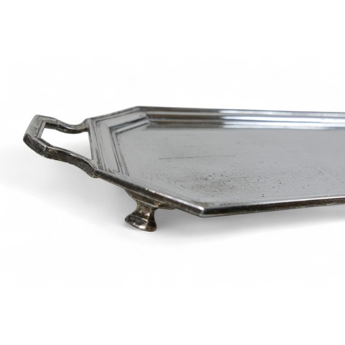 16 - An Art Deco silver tray, of oblong form with two handles, Atkin Brothers, Sheffield 1951, 20.0toz, 4... 