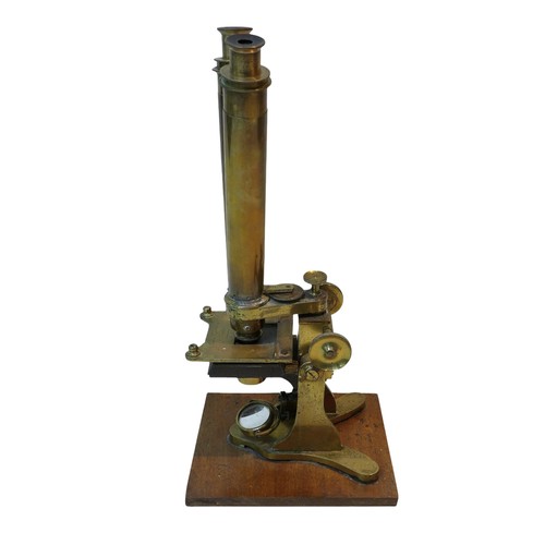 225 - A large Victorian John Browning brass binocular microscope, in wooden box, together with a smaller b... 