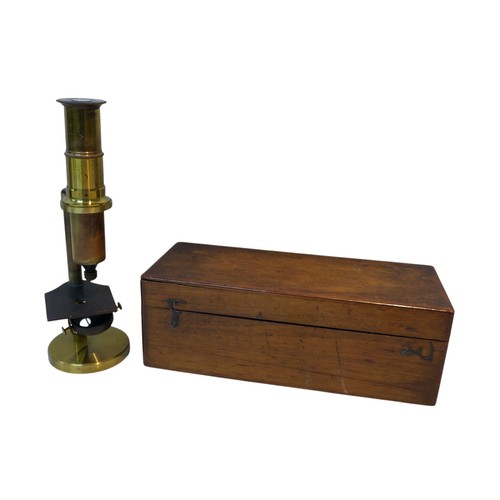 225 - A large Victorian John Browning brass binocular microscope, in wooden box, together with a smaller b... 