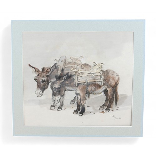 306A - Ludwig Heinrich Jungnickel (Austrian, 1881-1965): a study of two donkeys, standing facing left and w... 