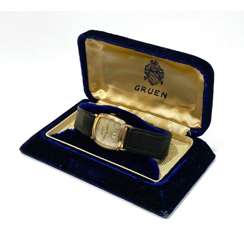 93A - A Gruen Veri-Thin Precision gold plated wristwatch, circa 1940, with rounded rectangular silvered di... 