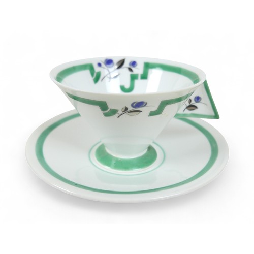 189A - An Art Deco Shelley tete-a-tete tea set, decorated in the 'Vogue 'J' Green' pattern, green printed f... 