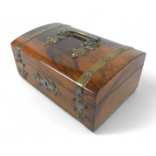 132 - A Victorian walnut trinket box, together with a presentation card inscribed in ink 