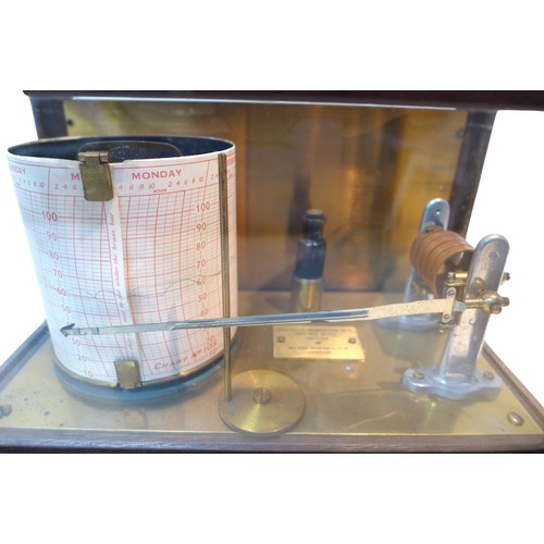 122 - A mechanical brass and mahogany bimetallic thermograph, by Wilson Warden of London, in working order... 