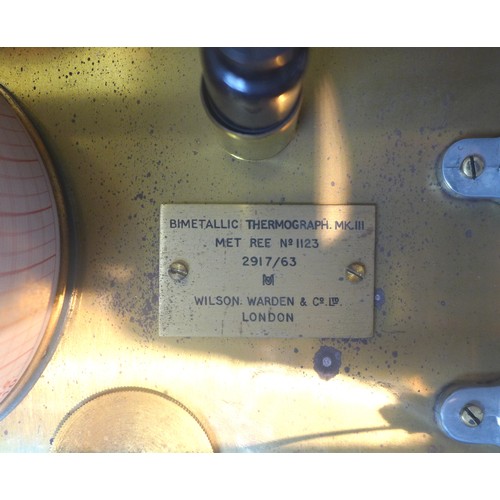 122 - A mechanical brass and mahogany bimetallic thermograph, by Wilson Warden of London, in working order... 