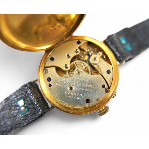 114 - An Edwardian 18ct gold wristwatch, by J W Benson, manual movement number 1042629, 34mm case, base me... 