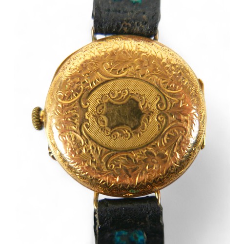 114 - An Edwardian 18ct gold wristwatch, by J W Benson, manual movement number 1042629, 34mm case, base me... 