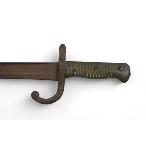 151 - A French chassepot sword bayonet, with hooked quillon and brass grip, blade length 57.5cm, 69.5cm ov... 