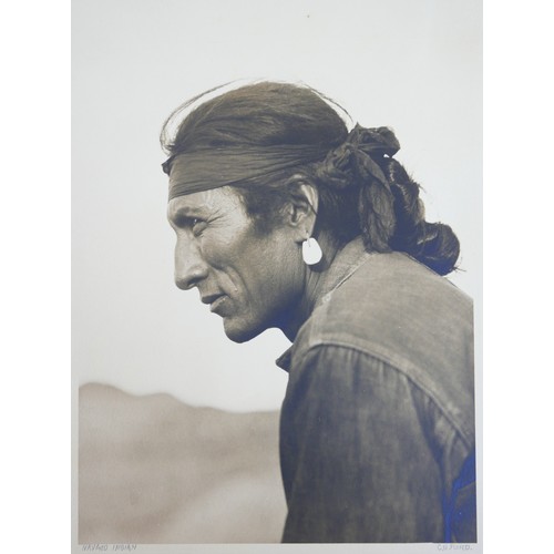 196 - A photographic print of a Navajo Indian, signed 'C J J Ford' in pencil, 34.5 by 27.5cm, together wit... 