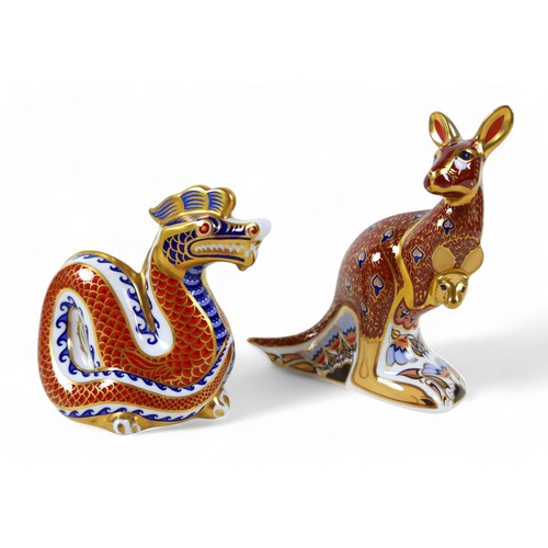 188 - Two Royal Crown Derby paperweights, Kangaroo and dragon. (2)