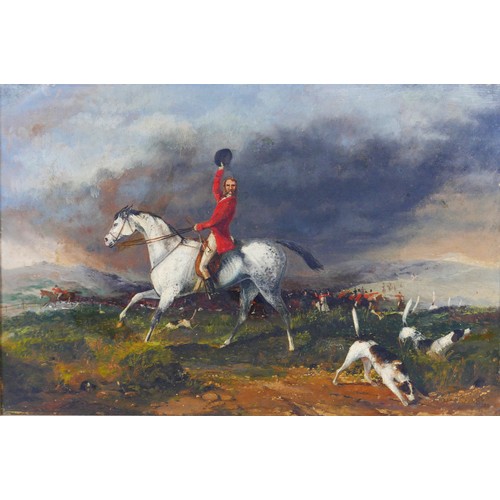 224 - After J F Herring Junior: 'Gone Away', depicting a huntsman on dappled grey mare, hounds on scent, b... 