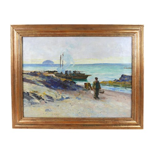 225 - David Fulton RSW (Scottish, 1848-1930): a Scottish coastal scene with fishermen, signed, oil on canv... 