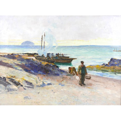 225 - David Fulton RSW (Scottish, 1848-1930): a Scottish coastal scene with fishermen, signed, oil on canv... 