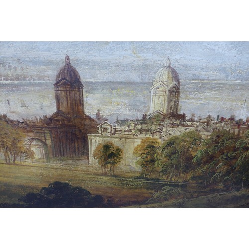 223 - English School (19th century): a view of Greenwich Naval College, unsigned, oil on in a gilt frame, ... 