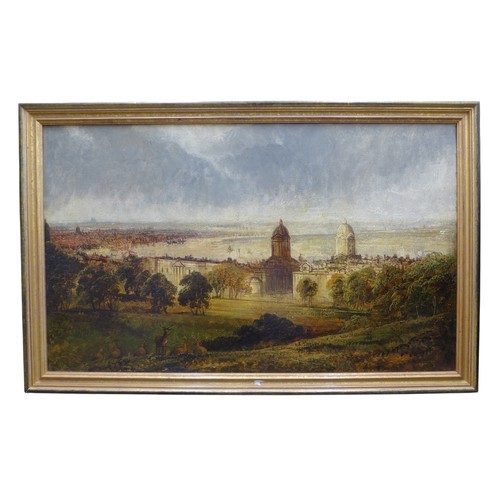 223 - English School (19th century): a view of Greenwich Naval College, unsigned, oil on in a gilt frame, ... 