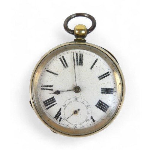 108 - Two silver-cased 19th century pocket watches; one pair-cased with subsidiary dial and Roman numerals... 