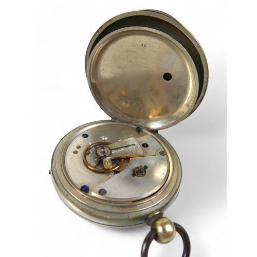 108 - Two silver-cased 19th century pocket watches; one pair-cased with subsidiary dial and Roman numerals... 