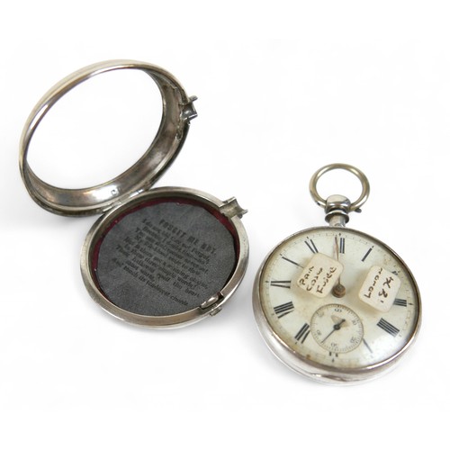 108 - Two silver-cased 19th century pocket watches; one pair-cased with subsidiary dial and Roman numerals... 